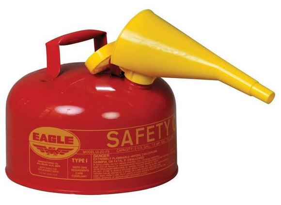 Eagle 2 Gallon Steel Safety Can for Flammables, Type I, Flame Arrester, Funnel, Red - UI20FS (2 Gallon)
