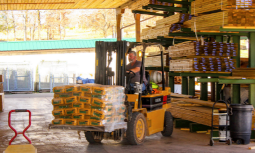 Forklift stacking concrete bags