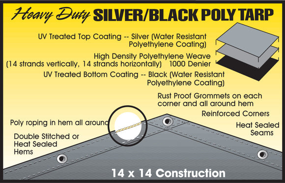 Dize Weathermaster® Heavy Duty Silver/Black Poly Tarp (10' X 12')