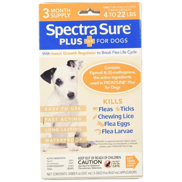 Durvet Spectra Sure Plus Igr, Dogs 4 To 22 Lbs - 3 Month Supply, Topical Drops (4 To 22 Lbs)