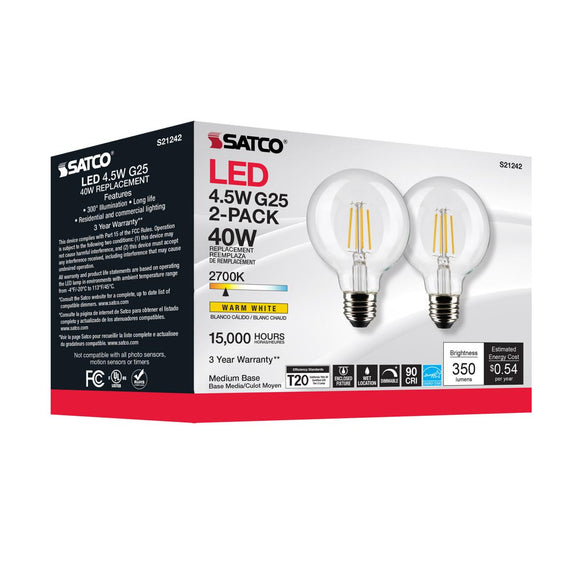 Satco Nuvo 40w Equivalent Warm White G25 Medium Clear Led Decorative Light Bulb (2-pack) #S21242 (40W)