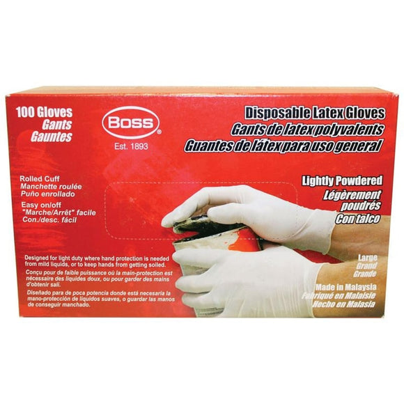 Boss Disposable 3 Mil Powdered Latex Glove (White LARGE/100 COUNT)