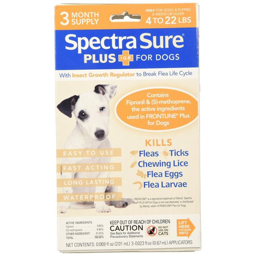 Durvet Spectra Sure Plus Igr, Dogs 4 To 22 Lbs - 3 Month Supply, Topical Drops