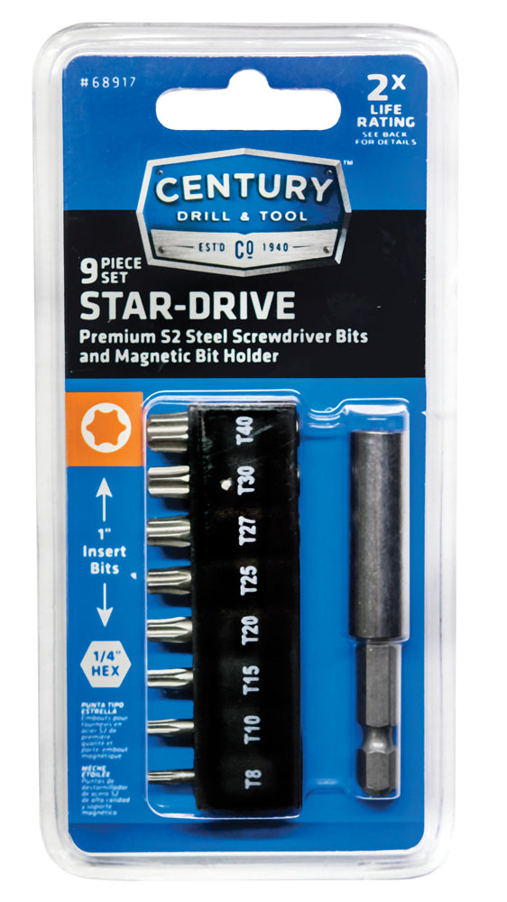 Century Drill And Tool 9 Piece S2 Star-Drive Screwdriving Bit Set (9 Piece)