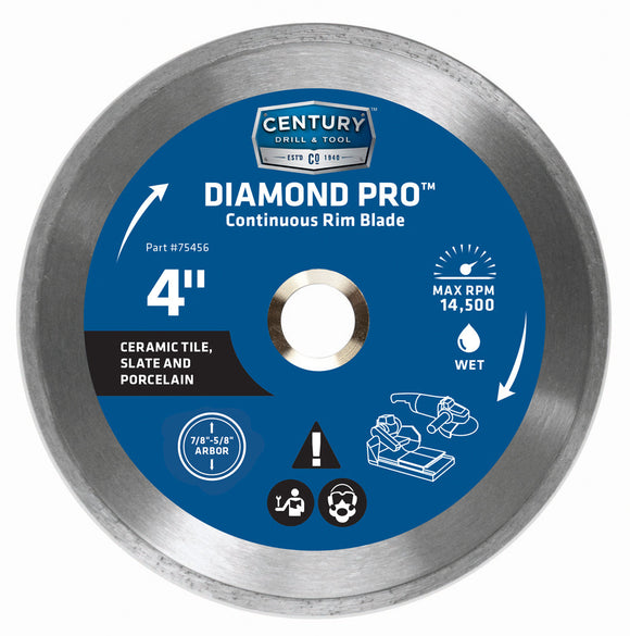 Century Drill And Tool Diamond Continuous Rim 4″ Saw Blade 5/8″ Adapter Wet Cut (4″ X 5/8″)