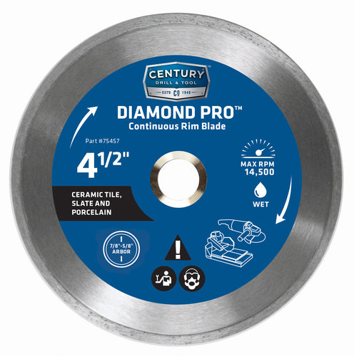 Century Drill And Tool Diamond Continuous Rim 4-1/2″ Saw Blade 7/8″ Arbor 5/8″ Adapter Wet Cut (4-1/2″ X 7/8 X 5/8″)