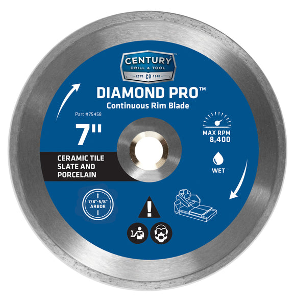 Century Drill And Tool Diamond Continuous Rim 7″ Saw Blade 7/8″ Arbor 5/8″ Adapter Wet Cut (7″ X 7/8