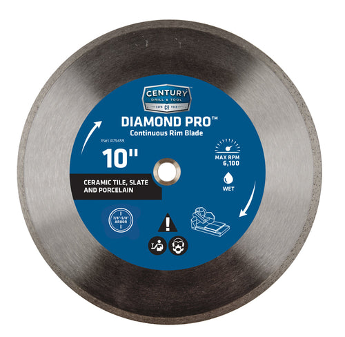 Century Drill And Tool Diamond Continuous Rim 10″ Saw Blade 7/8″ Arbor 5/8″ Adapter Wet Cut (10″ X 7/8 X 5/8″)