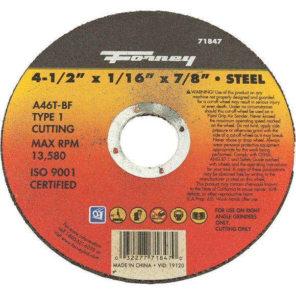 Forney Type 1 4-1/2 In. x 1/16 In. x 7/8 In. Steel Cut-Off Wheel