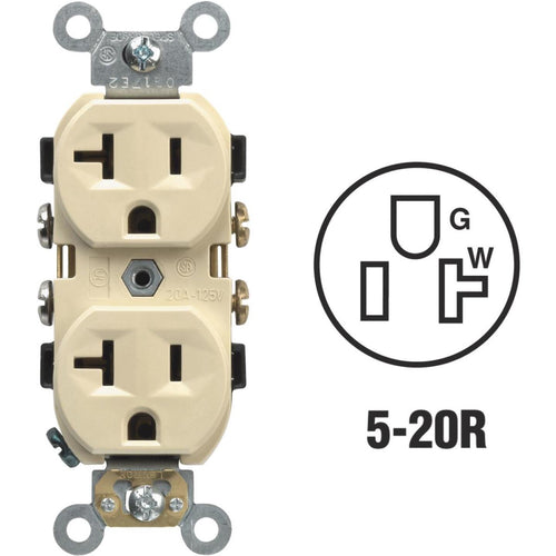 Leviton 20A Ivory Heavy-Duty 5-20R Duplex Outlet