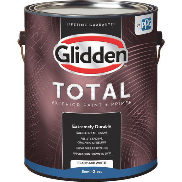 Glidden Total Exterior Paint + Primer Semi-Gloss Ready Mix White 1 Gallon