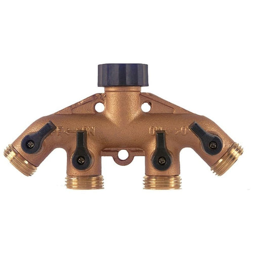 METAL 4 WAY HOSE VALVE W/BUILT IN SHUT OFF VALVES (5 INCH)